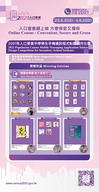The winning entries of the junior secondary division for the 2021 Population Census Mobile Messaging Application Sticker Design Competition for Secondary School Students.